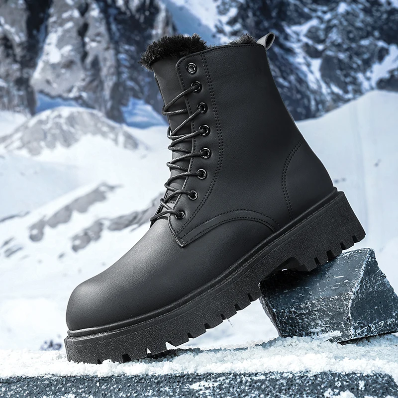 Men's warm plush high-top boots winter soft-sole non-slip outdoor casual boots fashion plus size unisex versatile snow work shoe