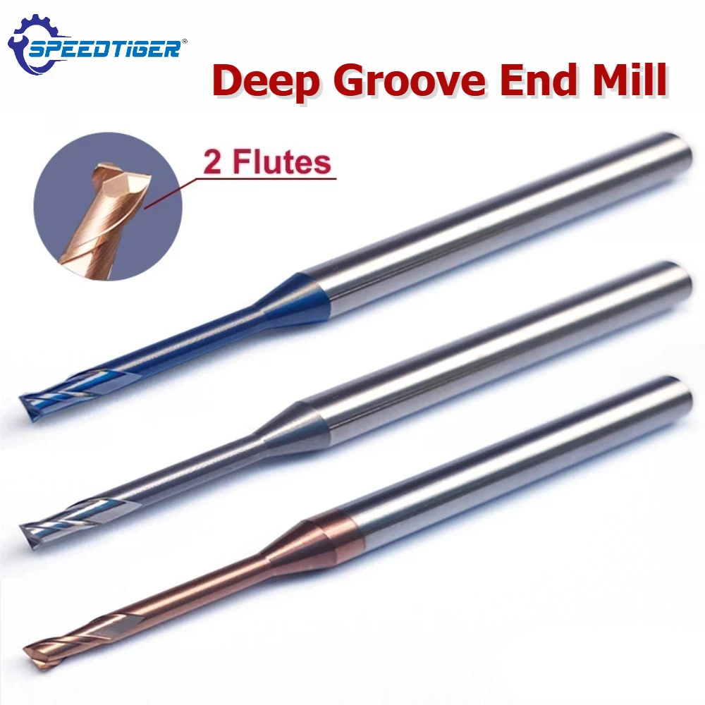 SPEEDTIGER Deep Groove End Mill HRC60/HRC70 MIcro-Diameter Solid carbide Long Clearance Neck CNC Flat Head D1 D1.5 D2 D2.5 D3