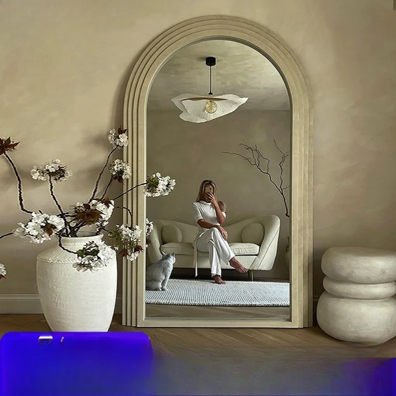 

American retro wabi-sabi wind large mirror stepped arch full-length full-body floor