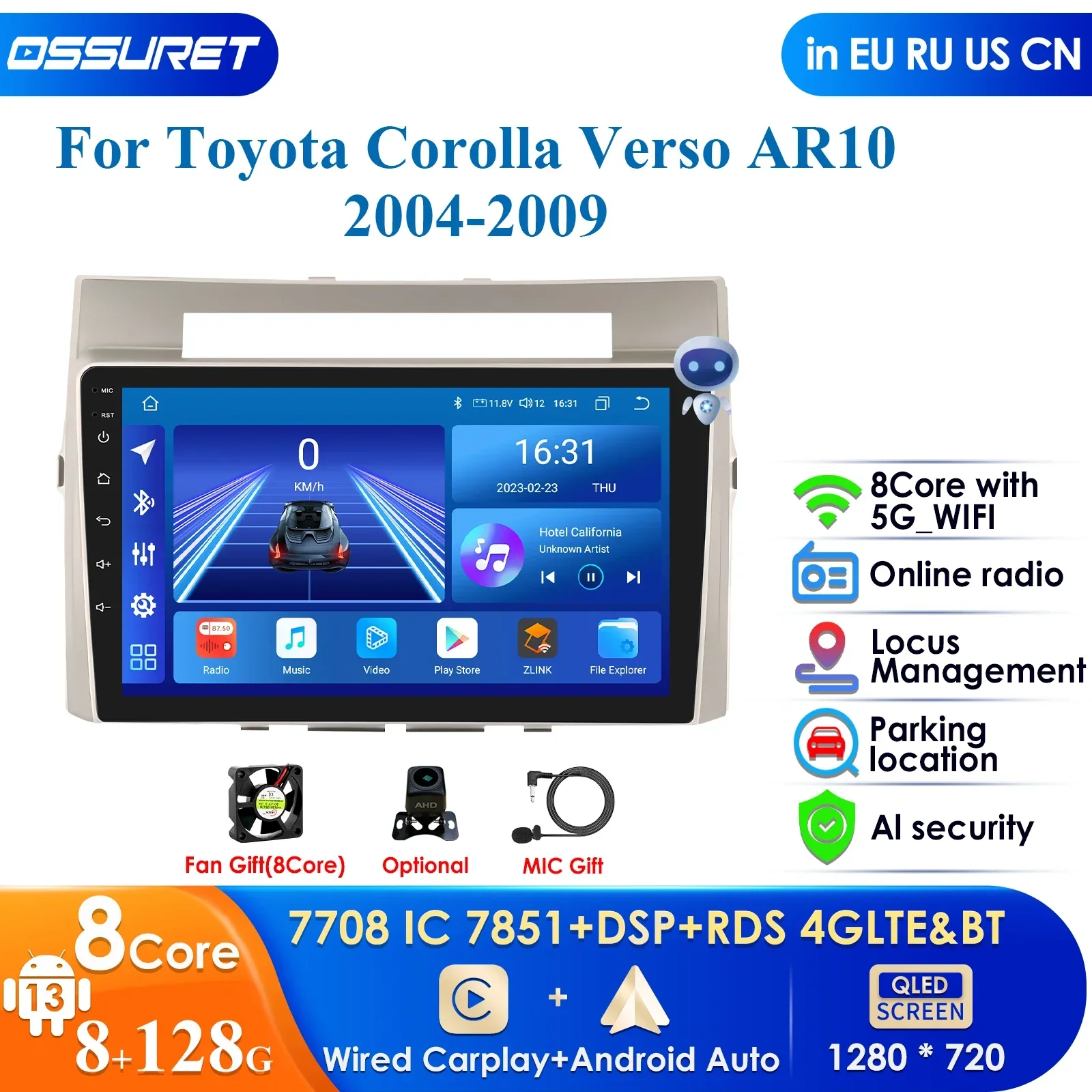 Pro AI Voice AutoRadio for Toyota Corolla Verso 2004-2009 Car Radio Multimedia Video Player Android Auto Carplay DSP 2Din GPS 4G