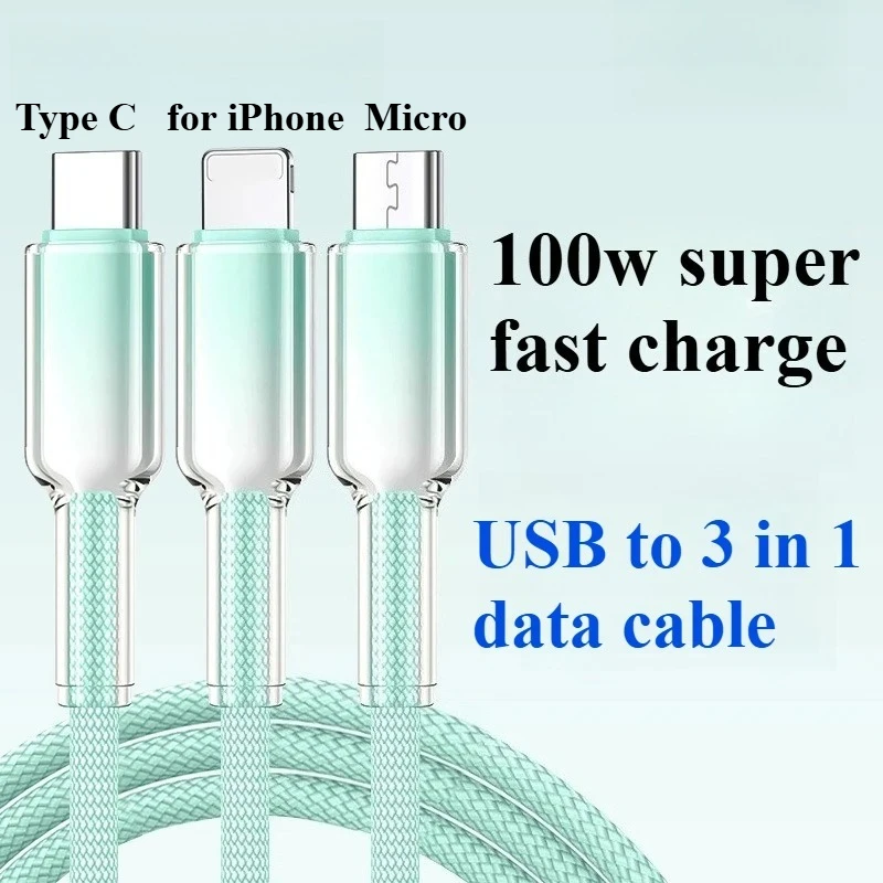 

3-in-1 Fast Charging Data Cable 1.2m USB To Type C Micro IOS Suitable for IPhone Samsung Xiaomi Redmi Poco Fast Charging Cable