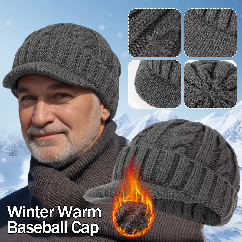 

Thickened Fleece Winter Knitted Cap Men's Outdoor Short Brim Hat Autumn Winter New Style Warm Twisted Yarn Hat Outdoor Running