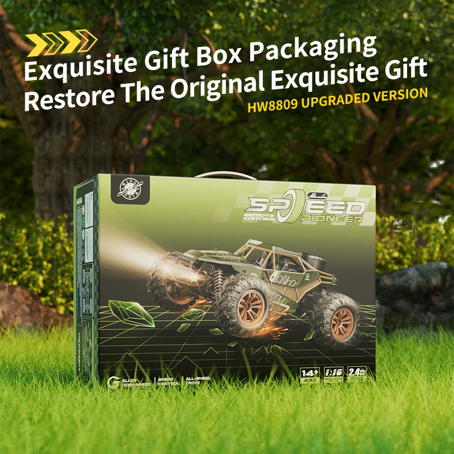 HW8809 1/16 RC Offroad 4x4 auto - 35 km/u Hoge snelheid 4WD elektrisch op afstand bestuurbaar speelgoed met LED-koplampen voor kindercadeaus