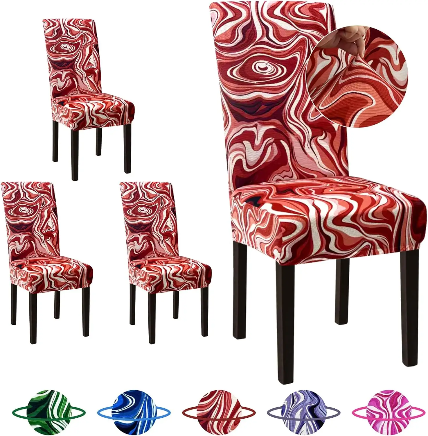 

Dining Room Chair Covers Set Of 4, Candy Red Chair Covers For Dining Chairs, Non-Slip Spandex Kitchen Parsons Chair Covers,