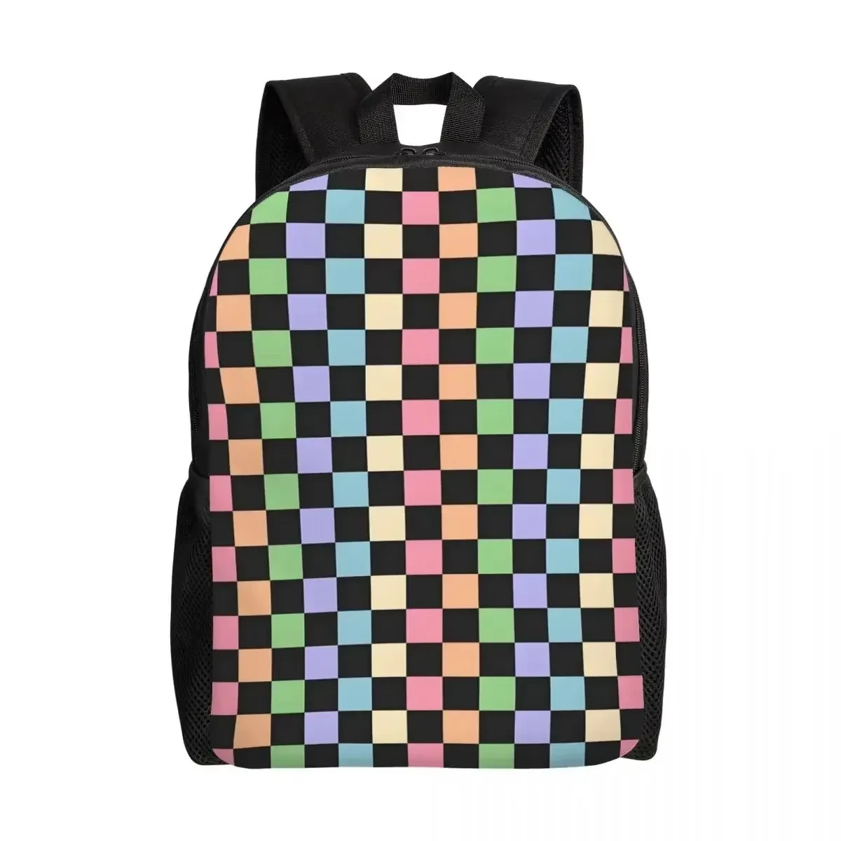 Personalized Black And Rainbow Squares Pattern Checkered Flag Backpacks Men Women Fashion Bookbag for School College Bags