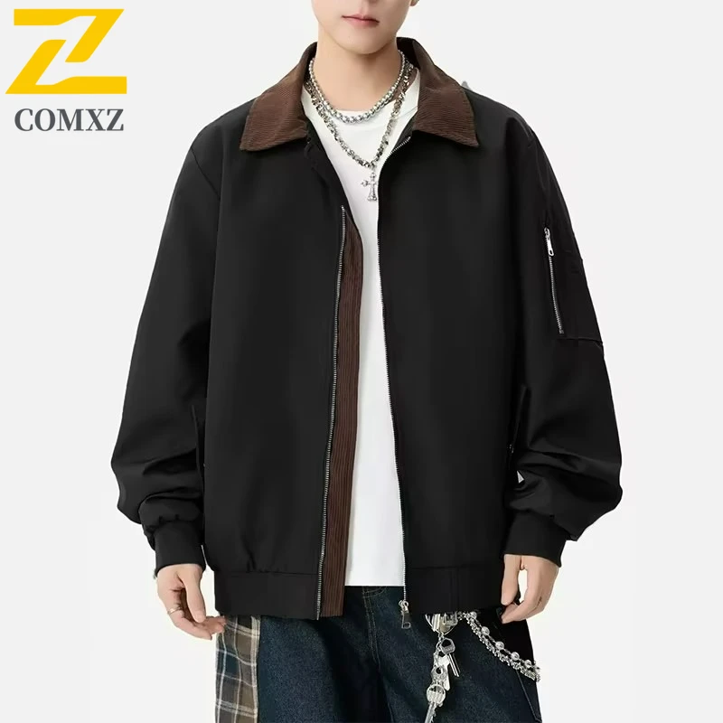 

COMXZ Mens Jacket Minimalist Stand Collar Hiking Camping Durable Motorcycle Coats Fashion Travel Lightweight Autumn Outerwear
