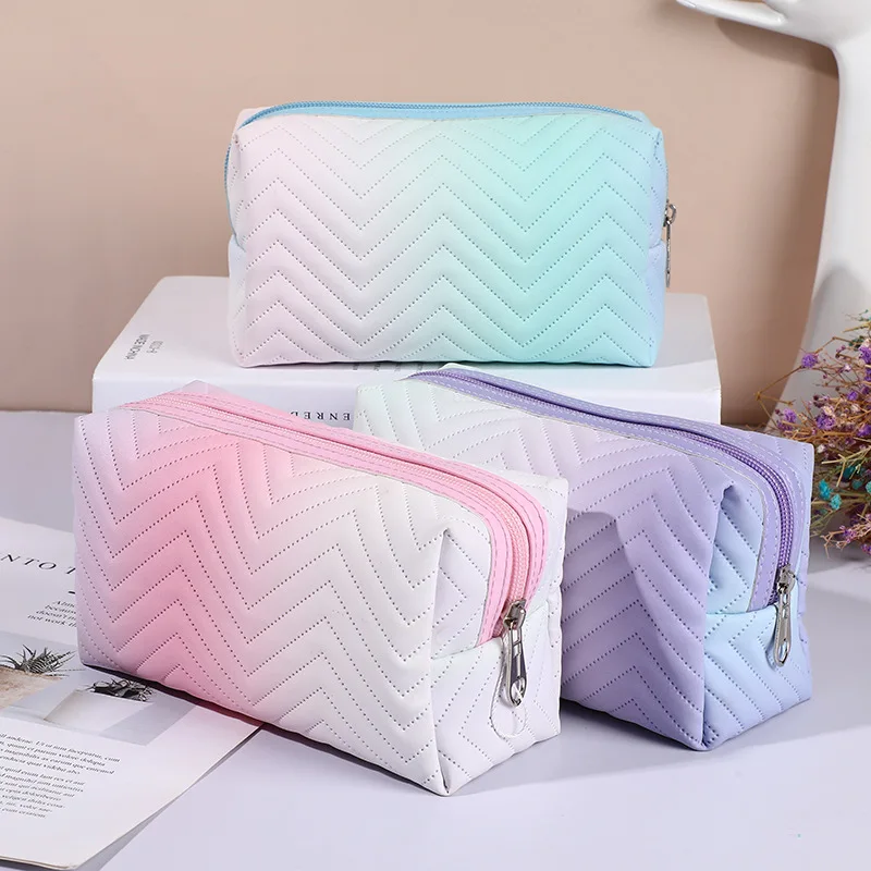 1 Pc Gradient ColorCosmetic Bag for Women Zipper Pu Leather Makeup Bag Pouch Travel Large Female Make Up Pouch Necessaries