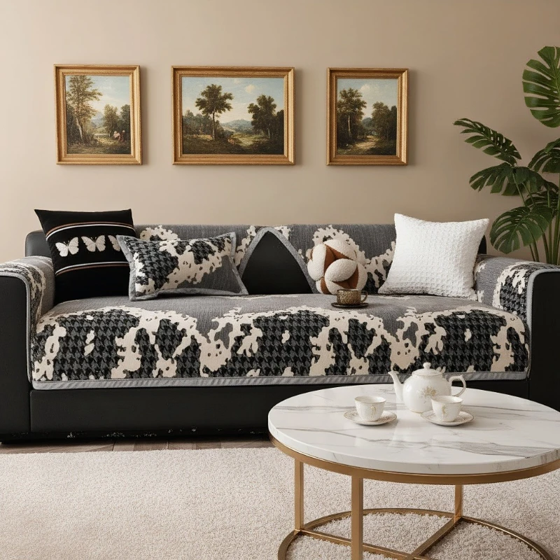 Light Luxury Straight Row Sofa Cover Cloth One-piece Laying Fixed Anti Slip Sofa Cushion Cover Thickened All Season Universal