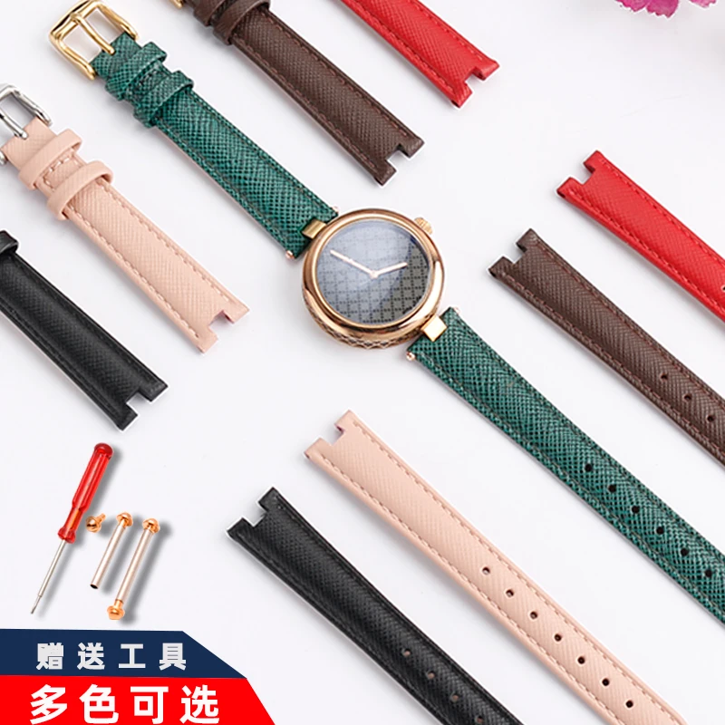 High Quality Notched Watch Strap for Gucci YA141401 YA141505  YA1414 YA1415 GC Women\'s Watch Leather Watchband 12x5mm 14x5mm