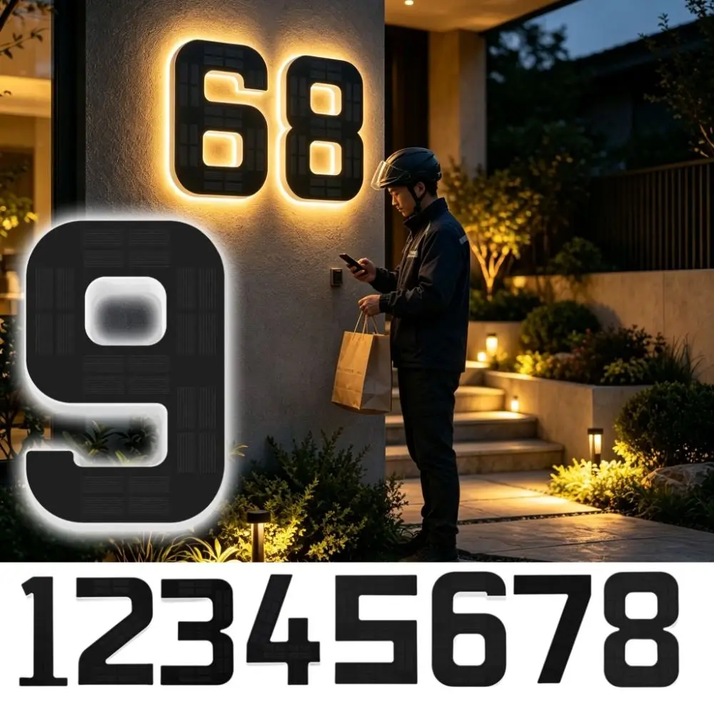 Highlighting Solar Lighted House Numbers Light IP65 Waterproof Type C Solar Digital Doorplate 11inch Illuminated Exterior