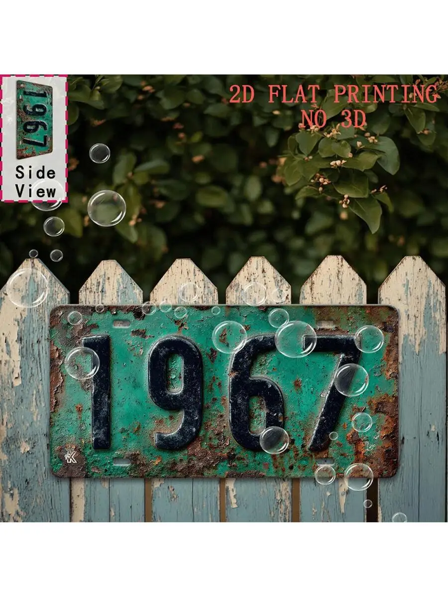 2D Flat, 1 Vintage 1967 Aluminum License Plate Sign - 11.8