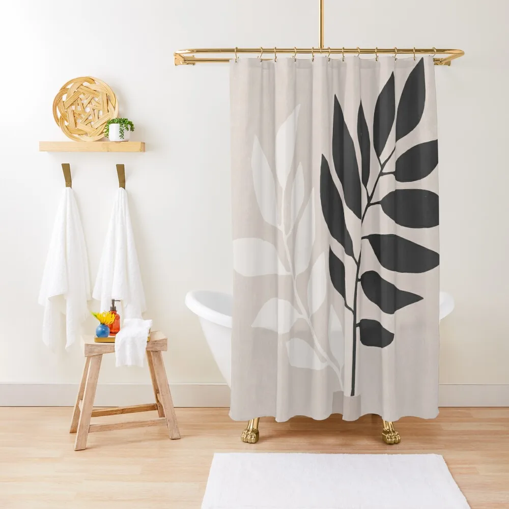 

Black and White Plant Illustration Shower Curtain Anime Shower Luxury Bathroom Shower Set Curtain