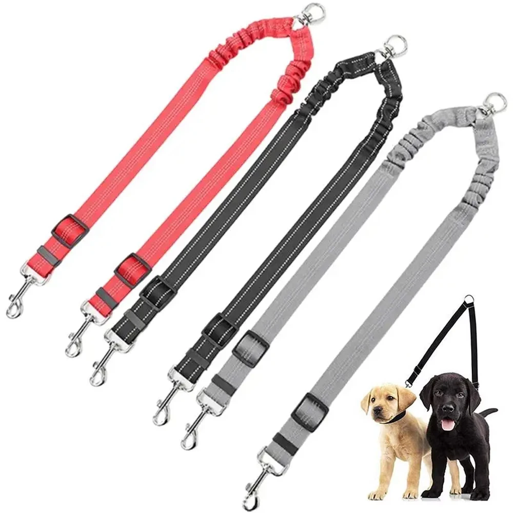 

Double-Leash Pet Harness For Walking Two Dogs Reflective Nylon Leash Anti-shock Elastic Rope Small Large Dogs Pet Accessory