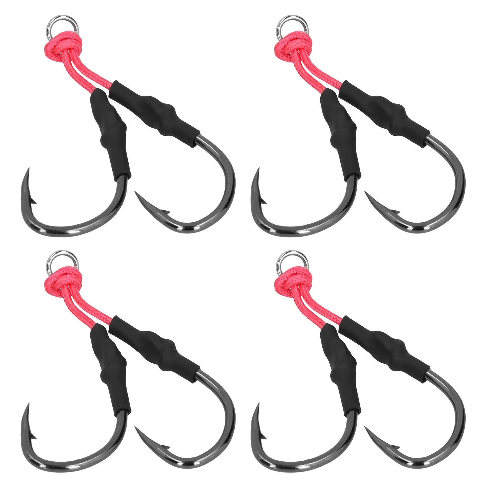 

4Pcs Double Fishing Hook Set - Iron Plate Lure Bait Hooks for Boat Fishing, Metal Jigging Tackle