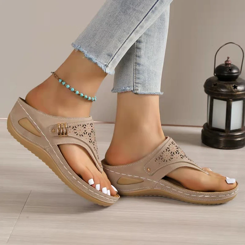 Clip Toe Wedge Sandals Women 2024 Summer Thick Platform Beach Sandles Woman Plus Size Med Heels Gladiator Sandalias De Mujer 43