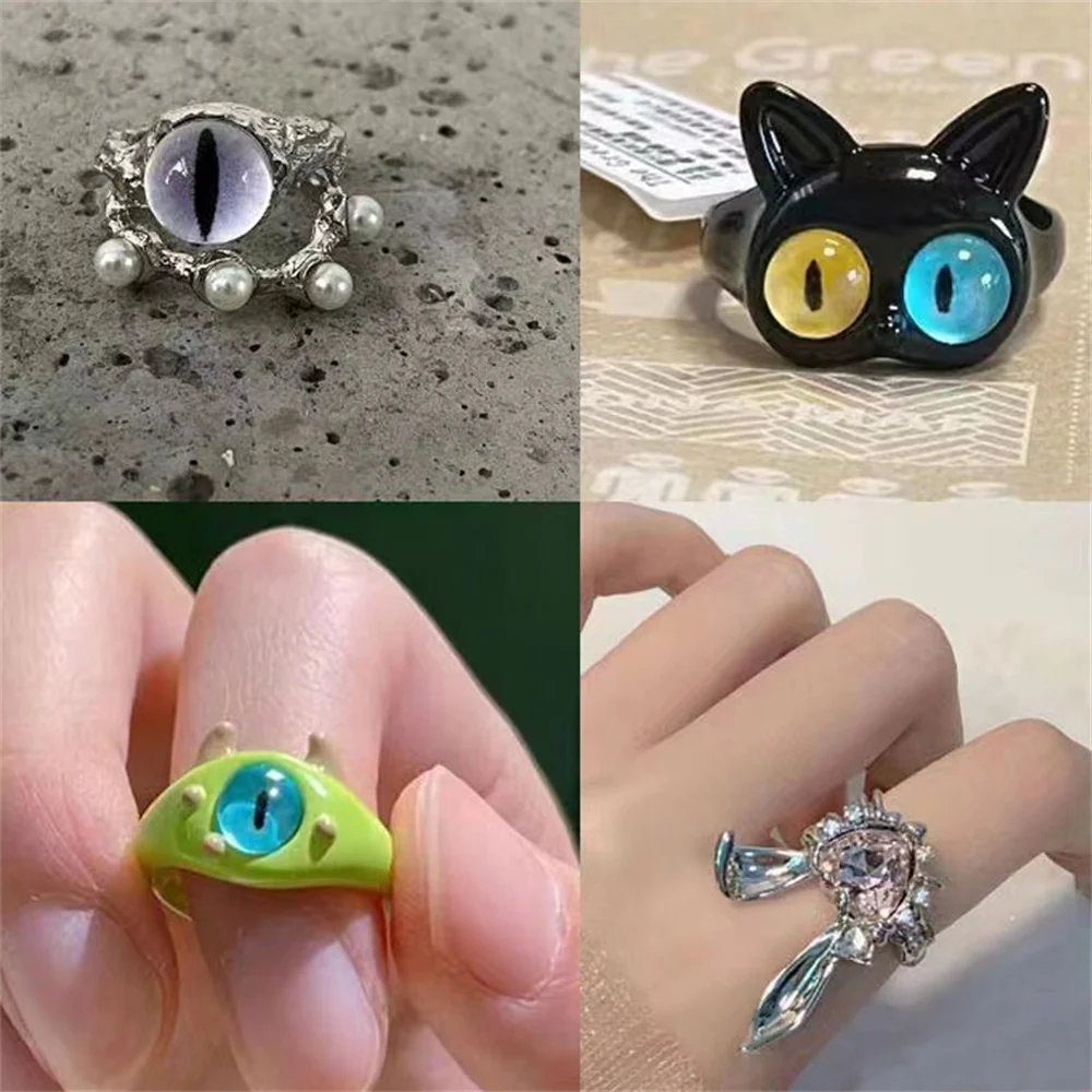 Cute Cartoon Acrylic Eye Monster Ring For Girl Fashion Pink Crystal Rabbit Ring For Women Lovers Jewelry Accessories