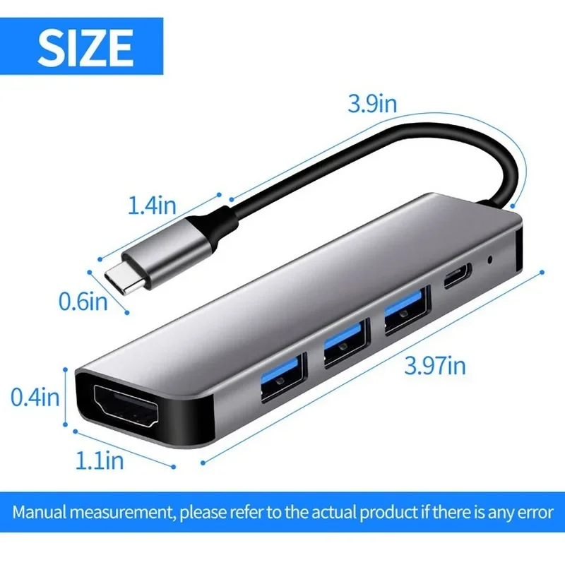 محور USB 3.1 Type-C إلى محول HDMI متوافق مع 4K Thunderbolt 3 USB C Hub مع Hub 3.0 PD لـ MacBook Pro/Air/Huawei Mate