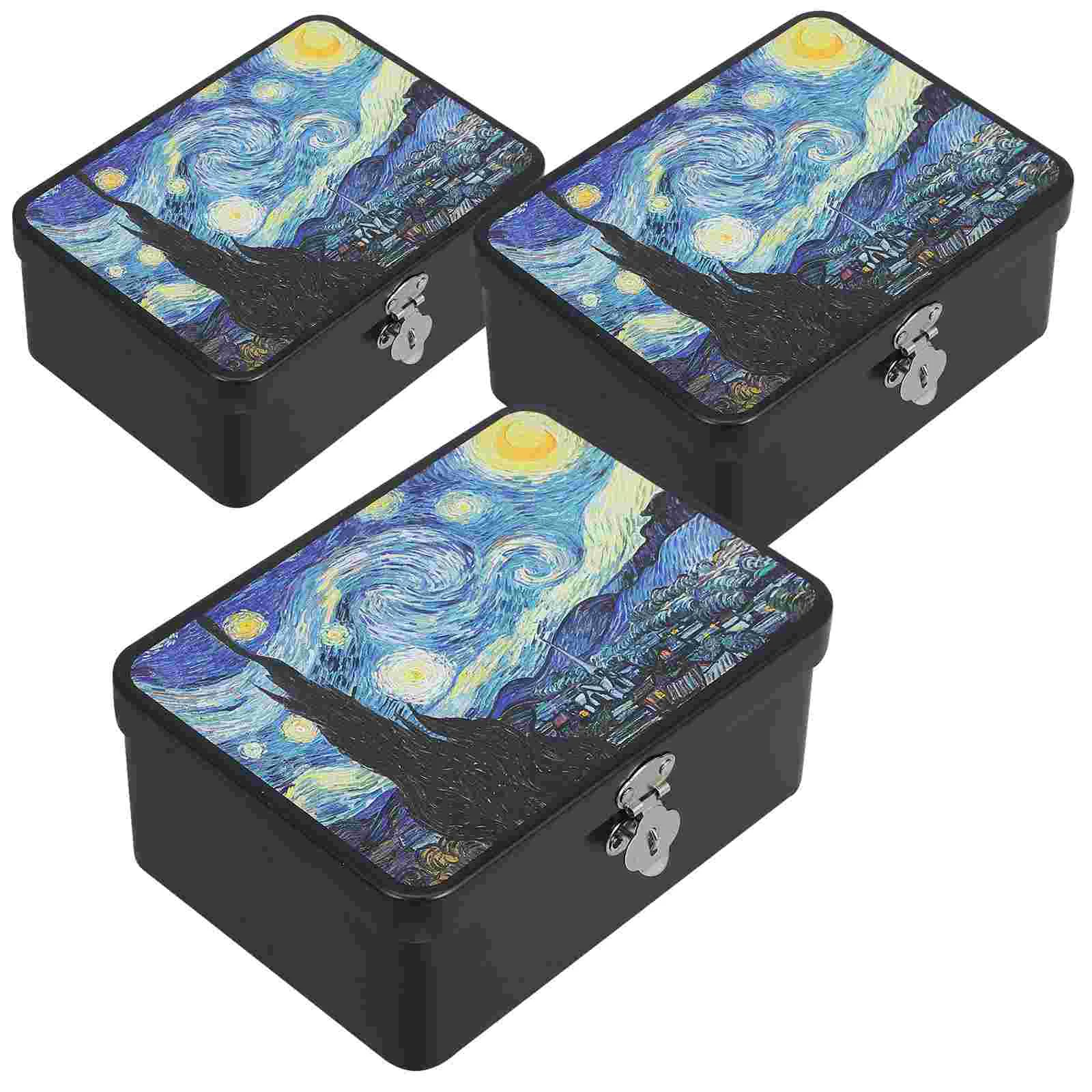 

3 Pcs Tinplate Storage Box Jewelry Boxes Container Metal Cans with Lids Stationery