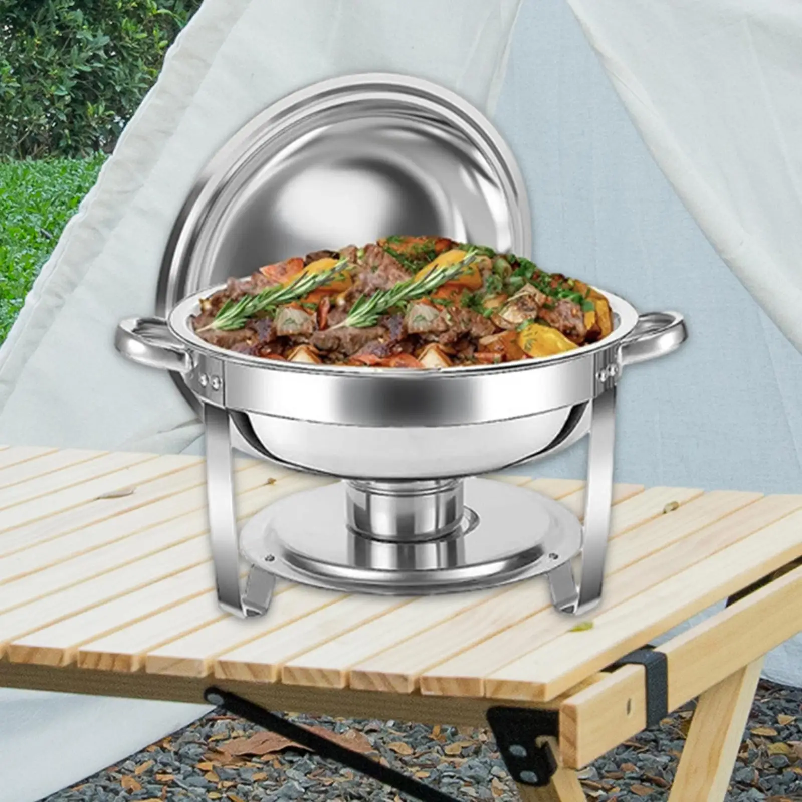 Round Catering Warmer Server 4.5L Catering Food Warmer for Serving Event Cooking Chafing Banquet Soup Stock Pots Parties