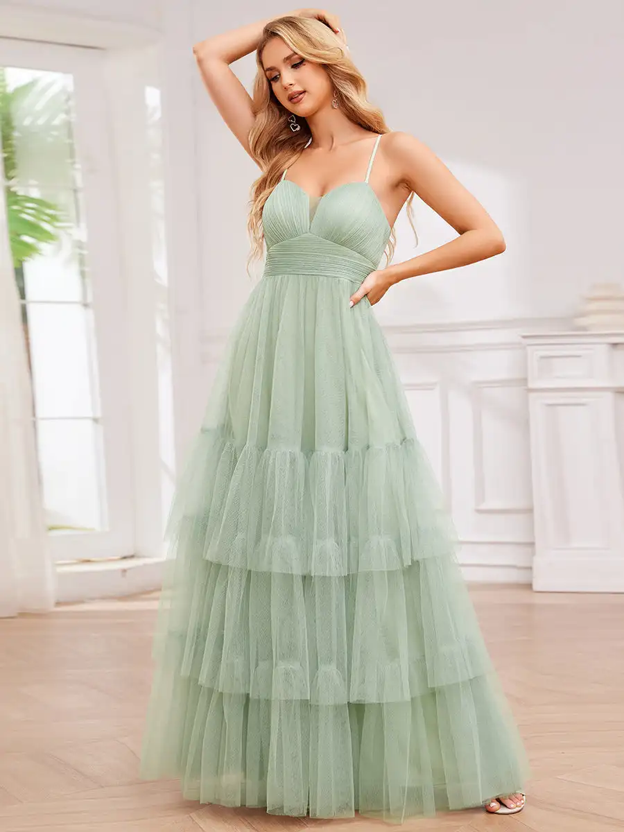 Elegant Evening Dresses Romantic Spaghetti Straps Sweetheart Neckline See-Through 2024 Ever Pretty of Mint Gree Bridesmaid Dress