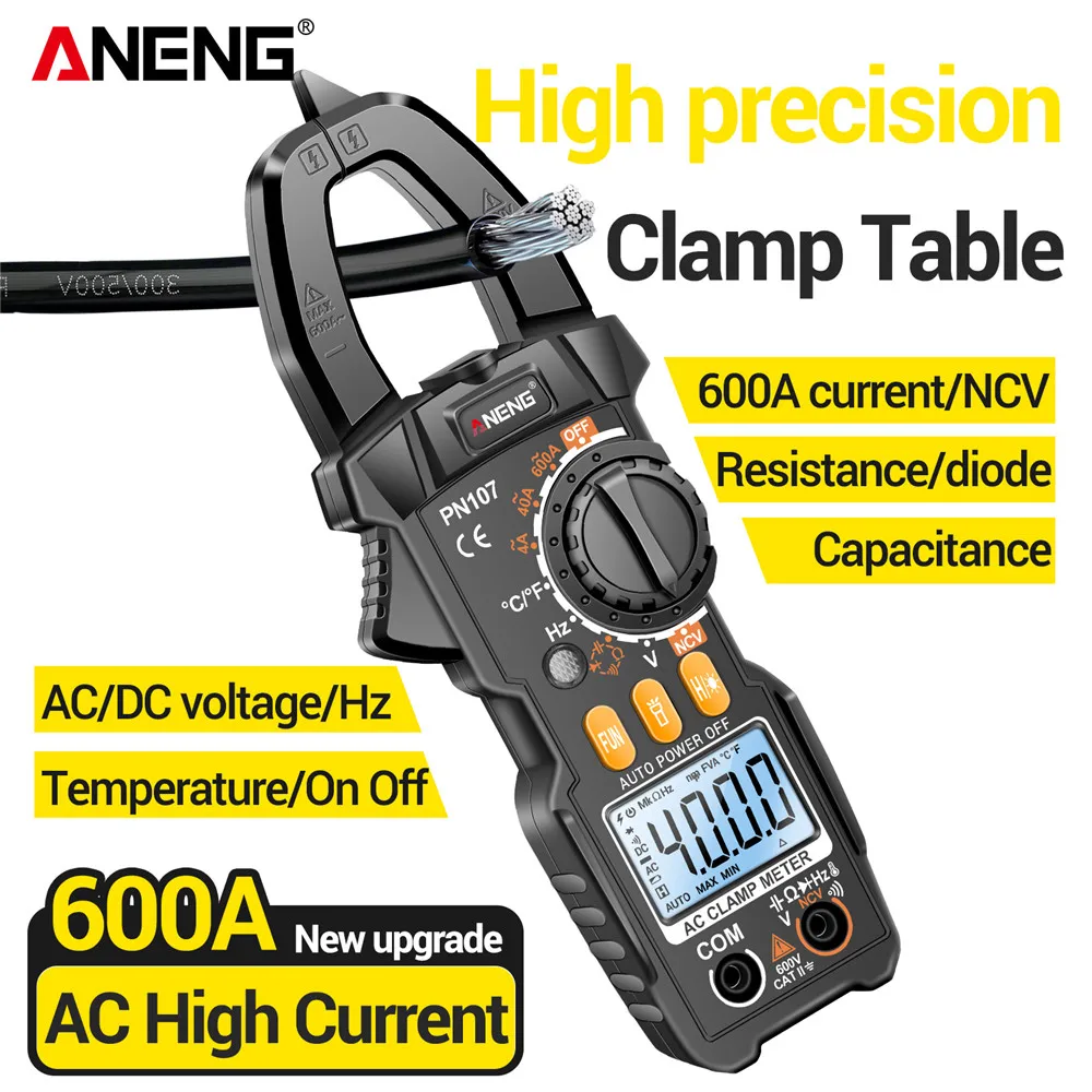 ANENG PN107 Digital Clamp Meter AC/DC Voltage Temperature Test Multitester True RMS 4000 Count Electrical Multimeter Tester Tool