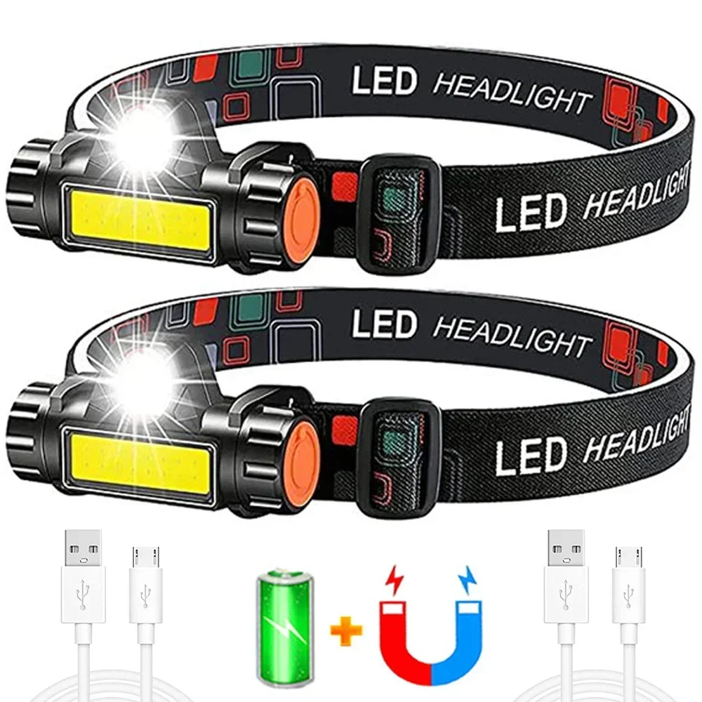 KDULIT LED Outdoor Strong Light Headlight USB Charging Telescopic Zoom Waterproof COB Headworn Work Light Fishing Light