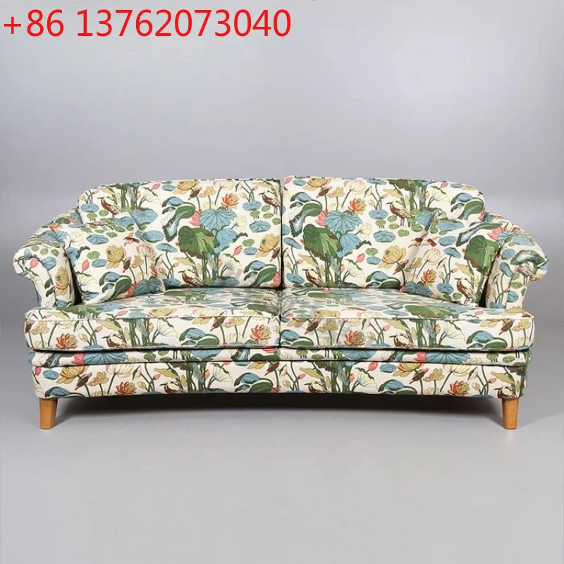 

Диван с французским принтом, вилла, большая гостиная, тканевый двойной диван, пасторальный стиль, бытовой диван из цельного дерева, прямой ряд