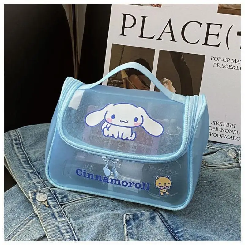 Sanrio Cute Mesh Cinnamoroll Handheld Makeup Bag Large Capacity Breathable Travel Toilet Cosmetics Storage Bag Fashion Portable