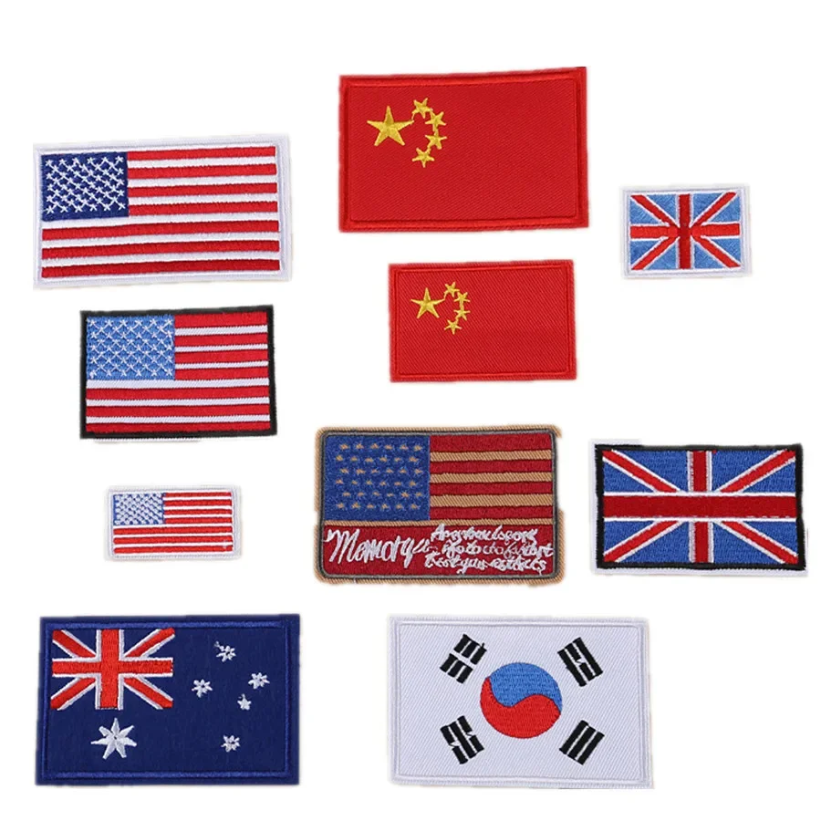 National Flags Embroidery Iron on Patch Small Size Country Banner Appliques for Clothing USA UK Japan Korea Colombia Flag Emblem