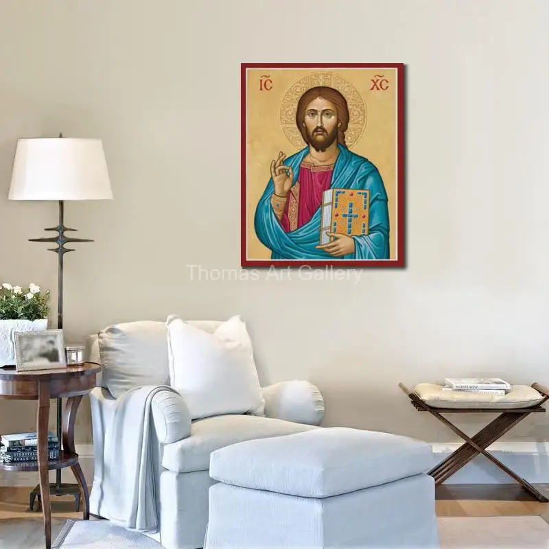 Greek Orthodox Jesus Christ Pantocrator Icon HD Canvas Print Byzantine Large Wall Art for Altar & Prayer Room Religious Gift