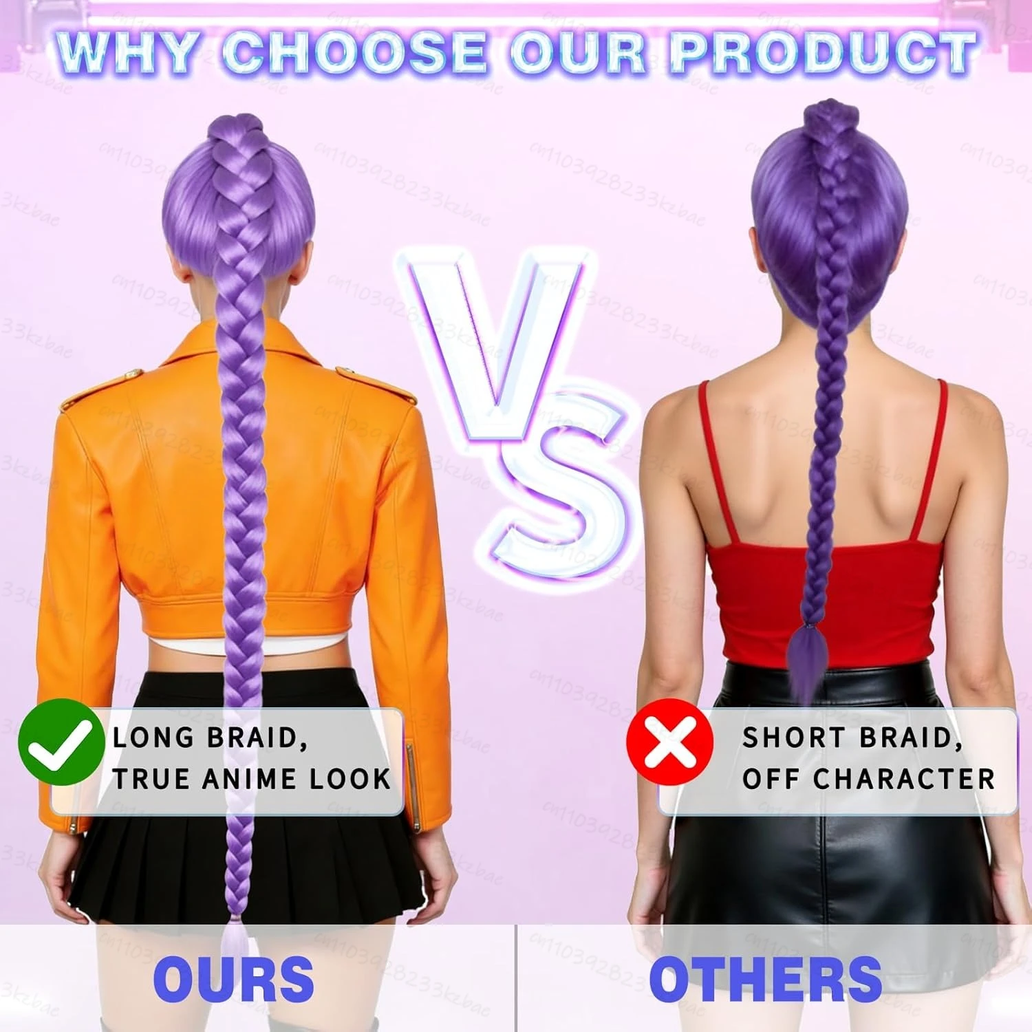 فيلم Kpop شعر مستعار تأثيري ميرا رومي زوي شيطان الصيادين الأرجواني أسود أحمر طويل الشعر شعر مستعار تأثيري لزي حفلة الهالوين