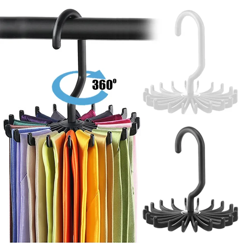 20 Claws Round Necktie Holder 360-Degrees Rotatable Hooks Tie Hanger Multifunctional Hangers Household Anti-slip Necktie Holder