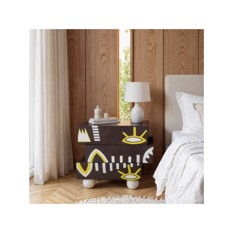 

Irregular geometric hand-painted abstract graffiti bedside table, personalized niche bedroom designer art furniture