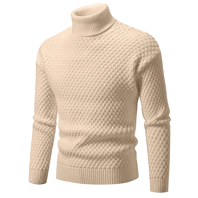 Suéter de gola alta quente masculino casual gola alta pulôver de malha jumper roupas de rua de inverno