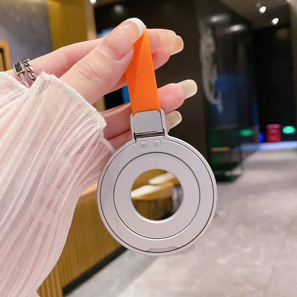 Penyangga Ponsel Magnetik Kuat dengan Tali, Penyangga Cincin Ponsel dari Alloy, Desain Peredam Getaran Tanpa Lem, Penyangga Meja
