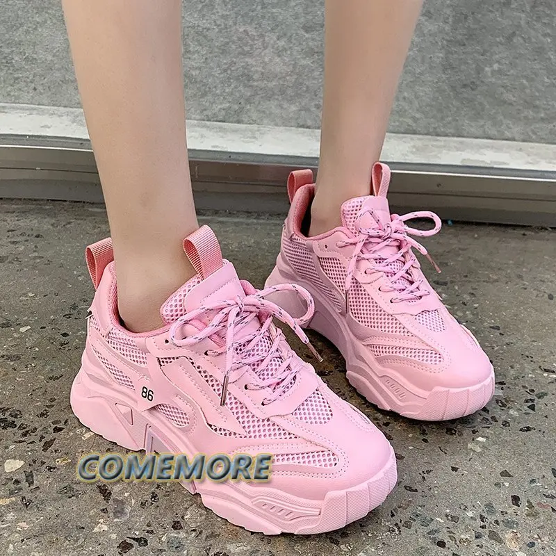 2023 Spring Autumn Platform Sneakers Women\'s Casual Lace Up Thick Bottom Shoes Woman Non Slip Yellow Classic Sneakers Round Head