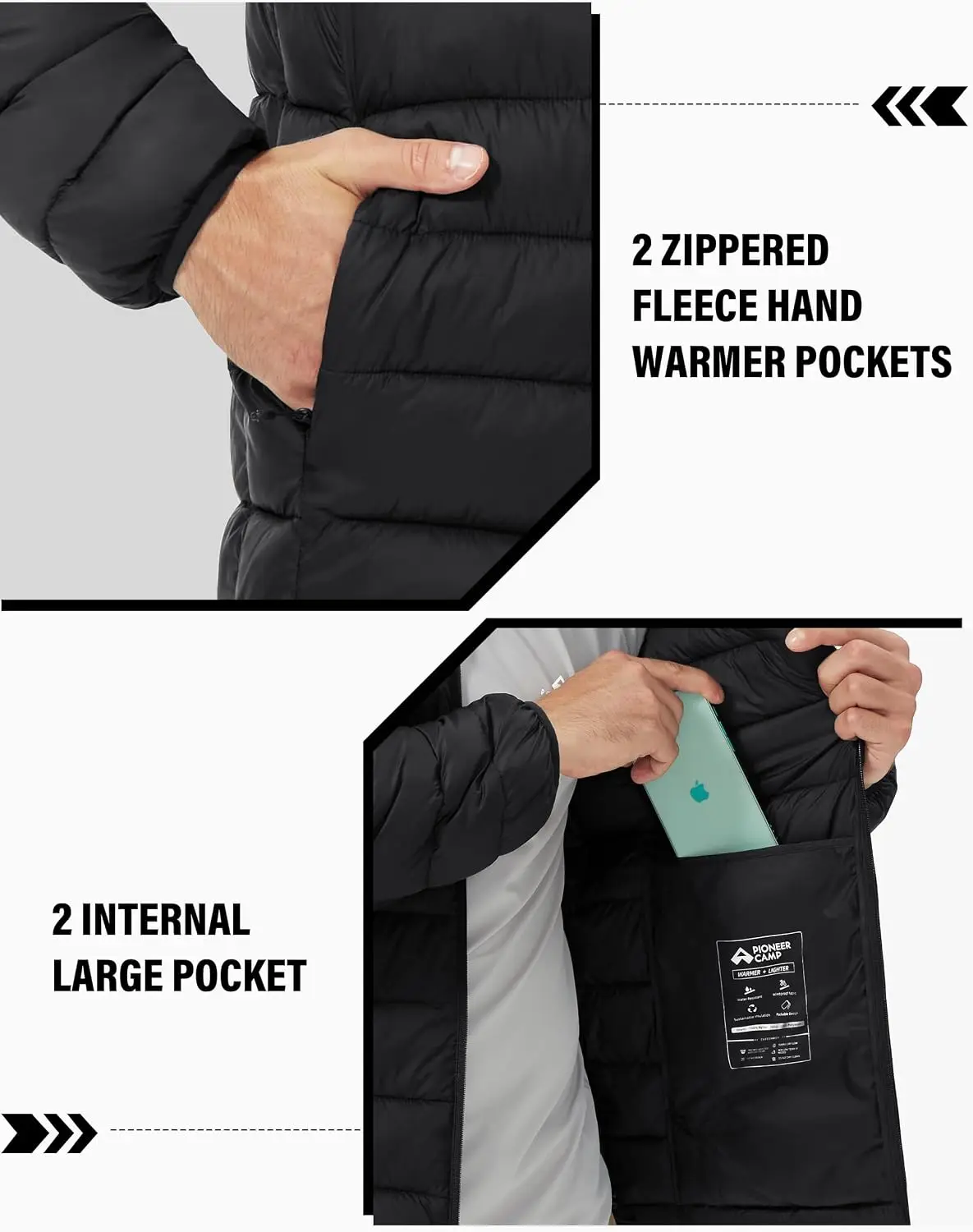 Pioneer Camp Mens Lightweight Packable Puffer Jacket Winter Insulated Puffy Coat Water Repellent Warm Quilted Jackets Travel