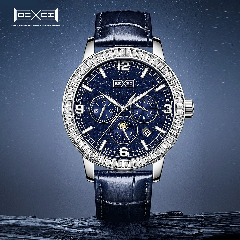 

BEXEI 2025 Crystal Bezel 46 zircons Dial movement mechanical watch Luxury sapphire 5ATM