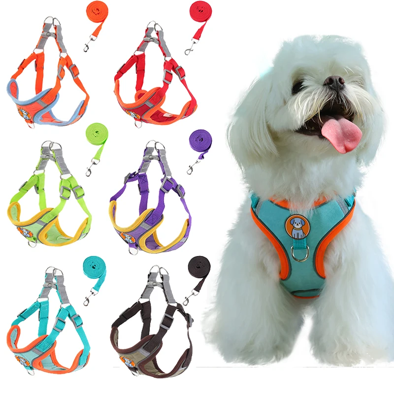 

Small Dog Adjustable Pet Leash Vest Chest Strap With Traction Rope Pet Outdoor Supplies Breathable Harness Leash Puppy Vest