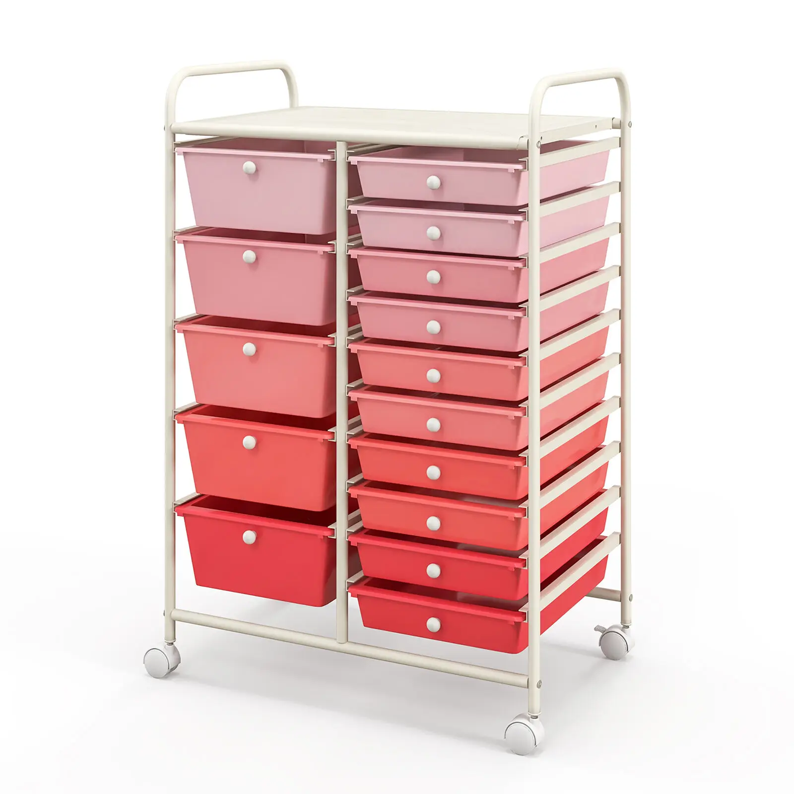 

15 Drawer Rolling Storage Cart Opaque Multicolor Drawers Organizer Mixed Pink