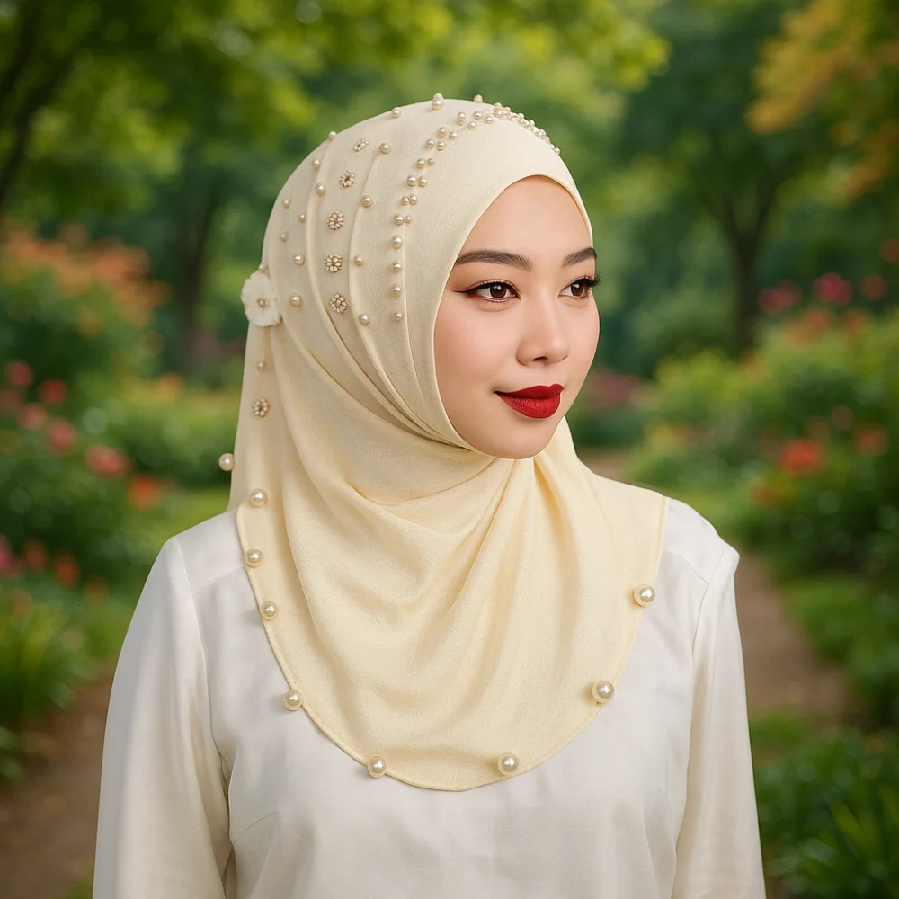 

Stretch Elegant Headband Hat Top Knot Solid Color Head Wrap Cap Full Cover Simple Ramadan Hijab Women