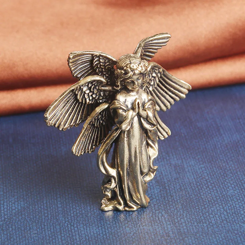 Copper Six Winged Angel God Love Cupid Statue, Small Ornament, Brass Angel Figurines, Desktop Decoration, Home Decor Accessories