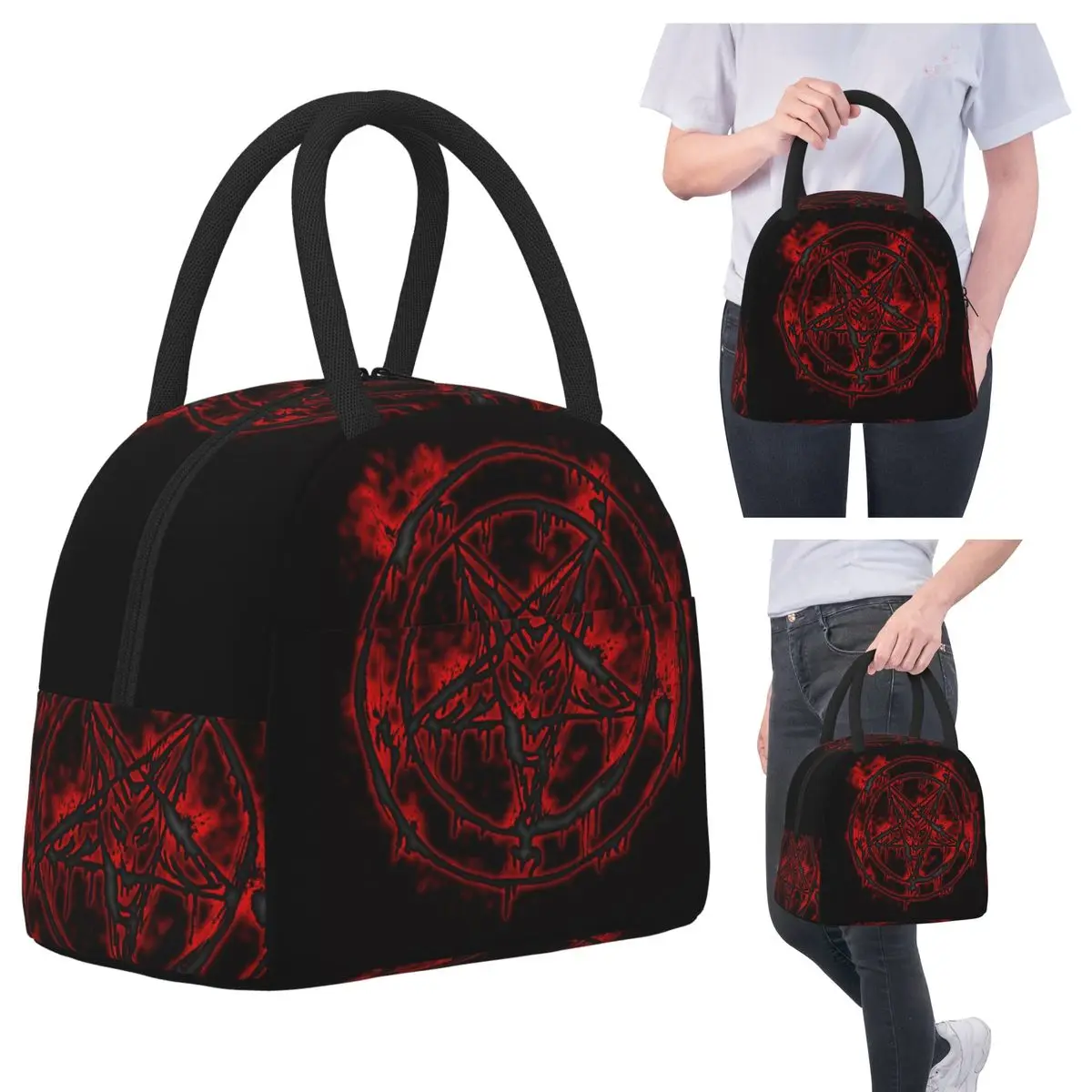 

Pentagram-Satanism-Sigil-Of-Baphomet-Devil Insulated Lunch Bag for Kids School Cooler Thermal Food Box Tote Leakproof LunchBoxes