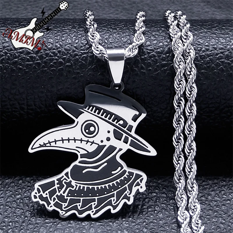 Gothic Plague Beak Doctor Necklace Stainless Steel Silver Color Skull Crow Necklaces Hip Hop Jewelry collares aesthetic N3713S06