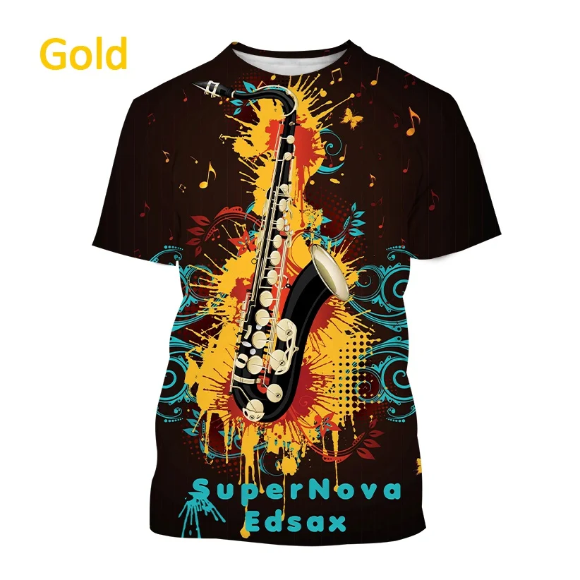 Jazz Instrument Saxophone Summer Men'S T-Shirt Casual Music Art Short Sleeve Creative Harajuku Style 3d Printed Street Top