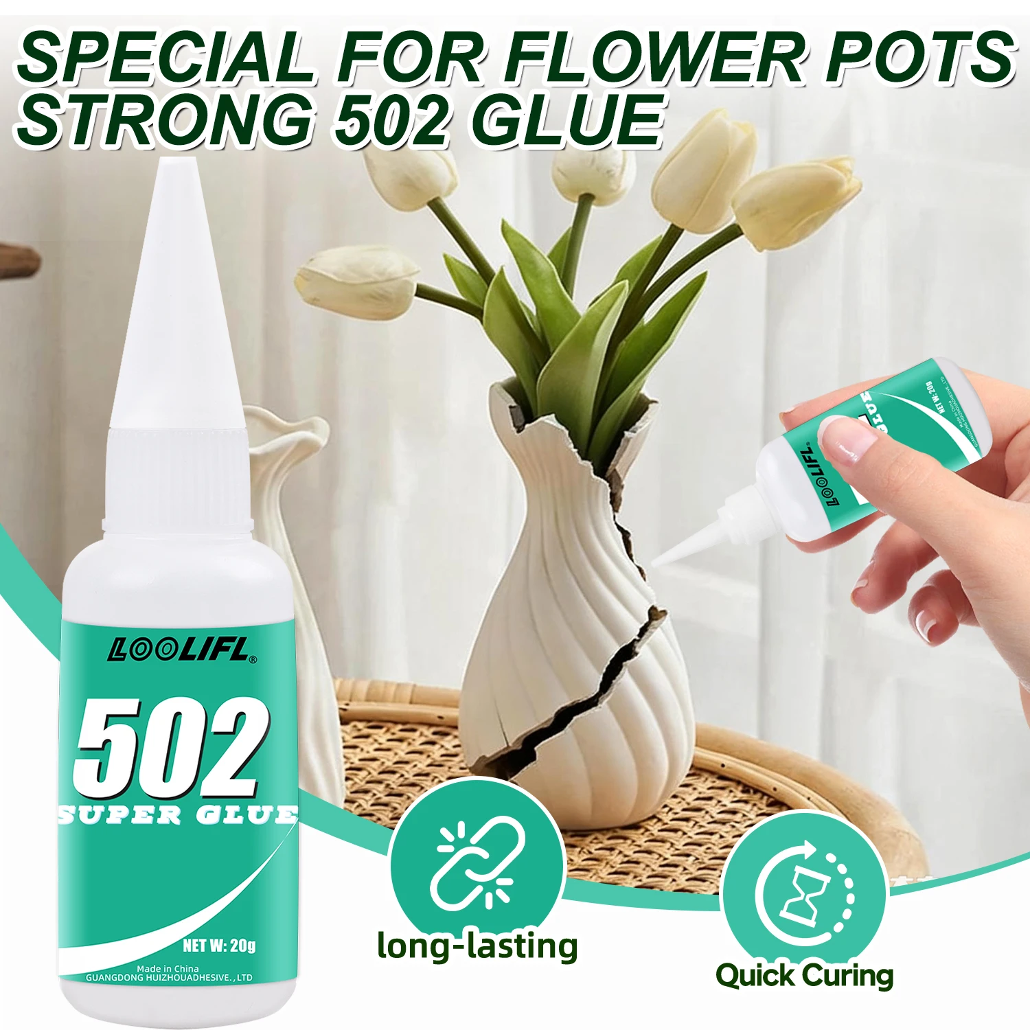 

Суперклей LOOLIFL 502, каноакрилат, быстроотверждаемый, подходит для пластиковых цветочных горшков, металлов, стекла, керамики, ювелирных изделий, многоцелевых