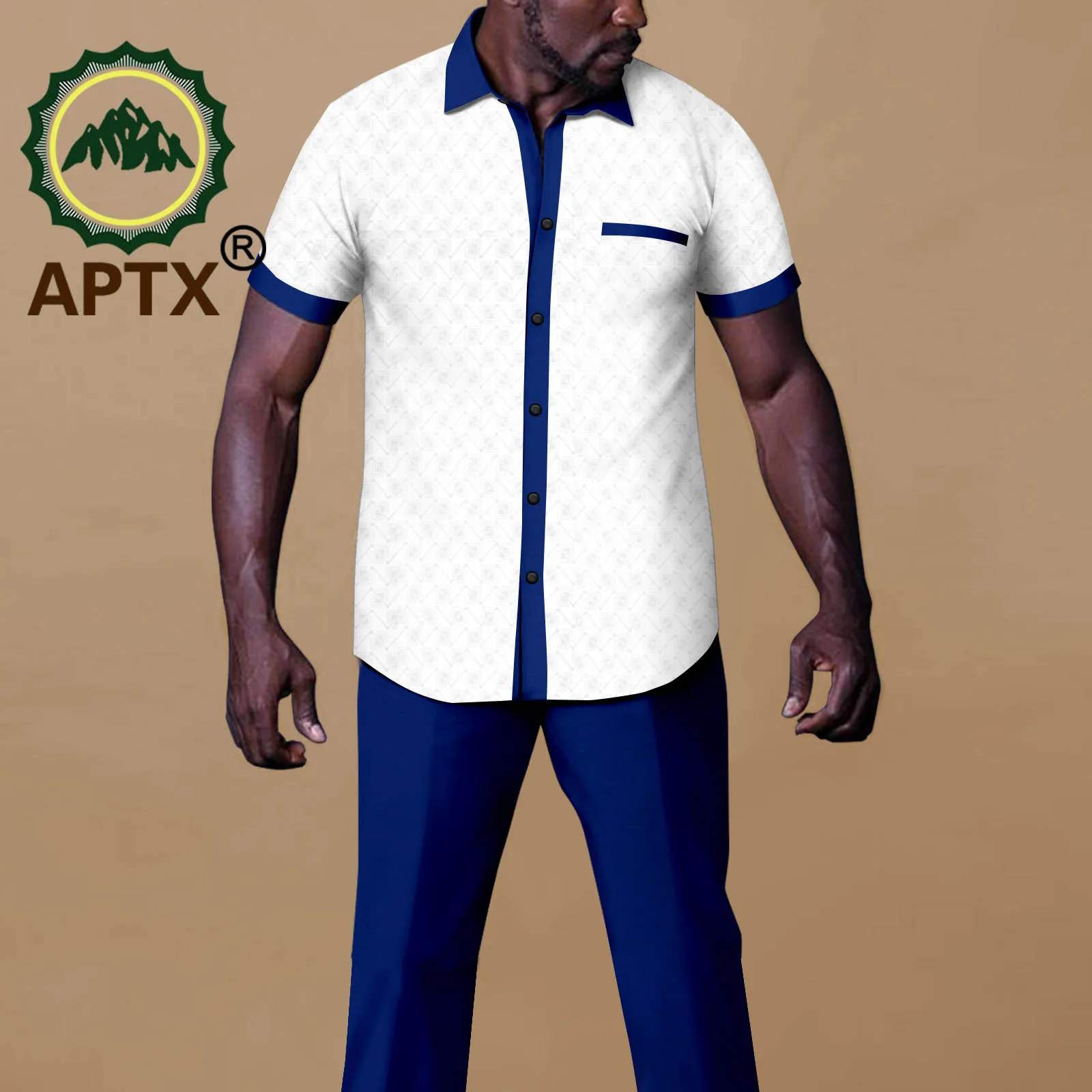 African Print Men's Suit Short Sleeve Single Breasted Shirt And Trousers Two Piece Casual Party Wear A2216089