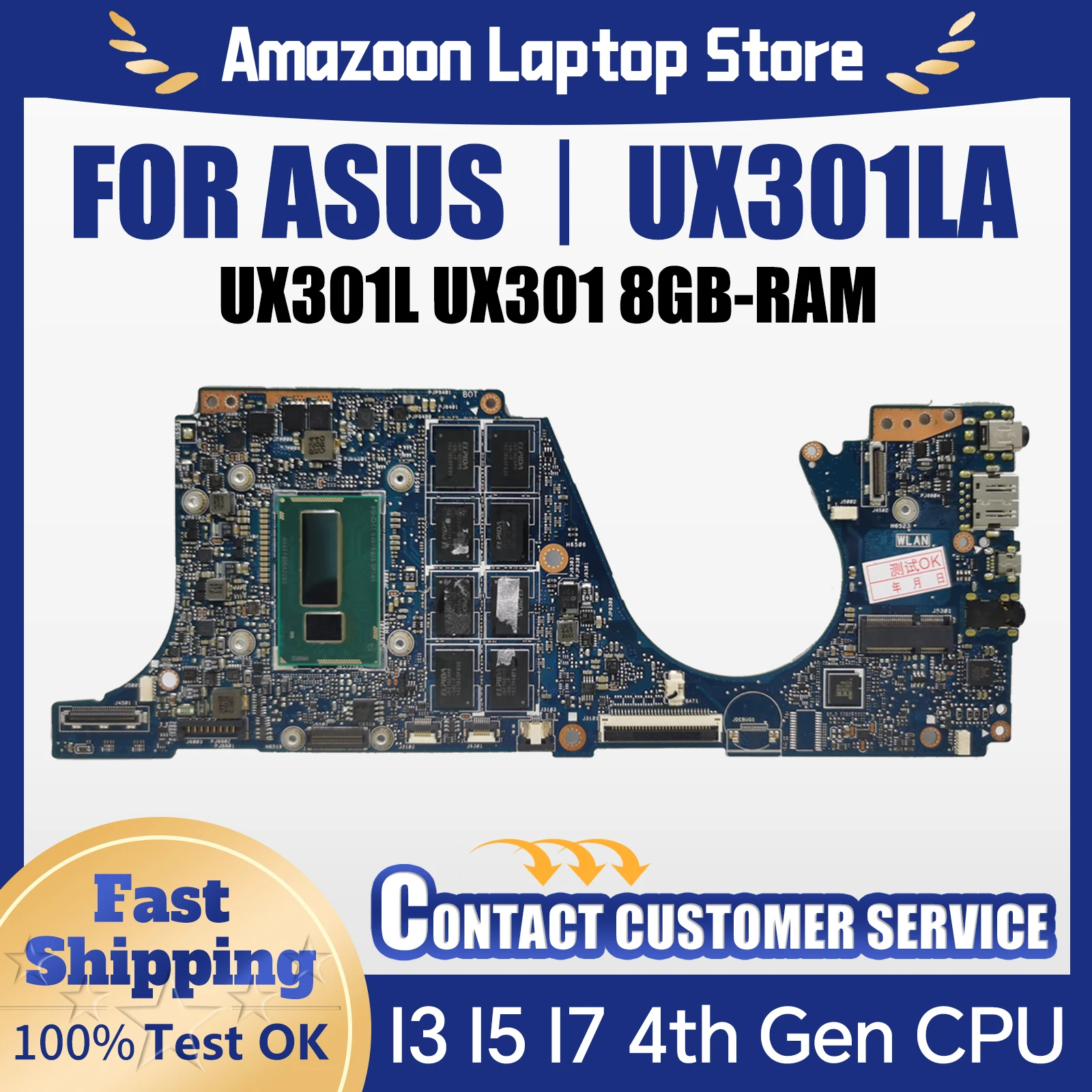 UX301LA Notebook Mainboard For ASUS ZENBOOK UX301L UX301 Laptop Motherboard I3 I5 I7 4th Gen CPU 8GB RAM