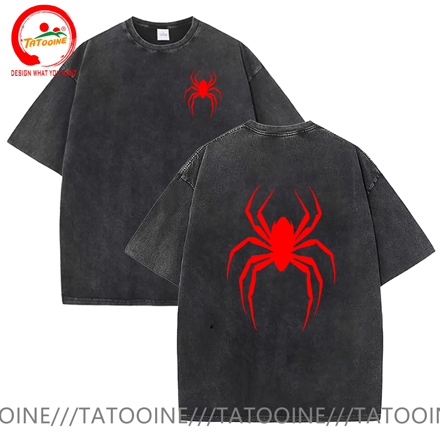 

Men's Washed Cotton T-Shirt Vintage Spider Graphic Washed Shirt Red Spider T Shirt Men Retro Training tshirts Retro Hero TShirt