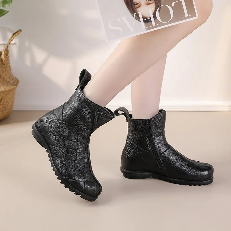 Wedges shoes for women genuine leather fur boots ladies rubber boots big size  winter plush snow boots female women shoes